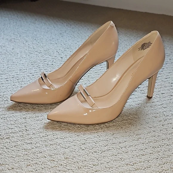 Nine West Nude Patent Pointed-Toe Pumps - Picture 2 of 10